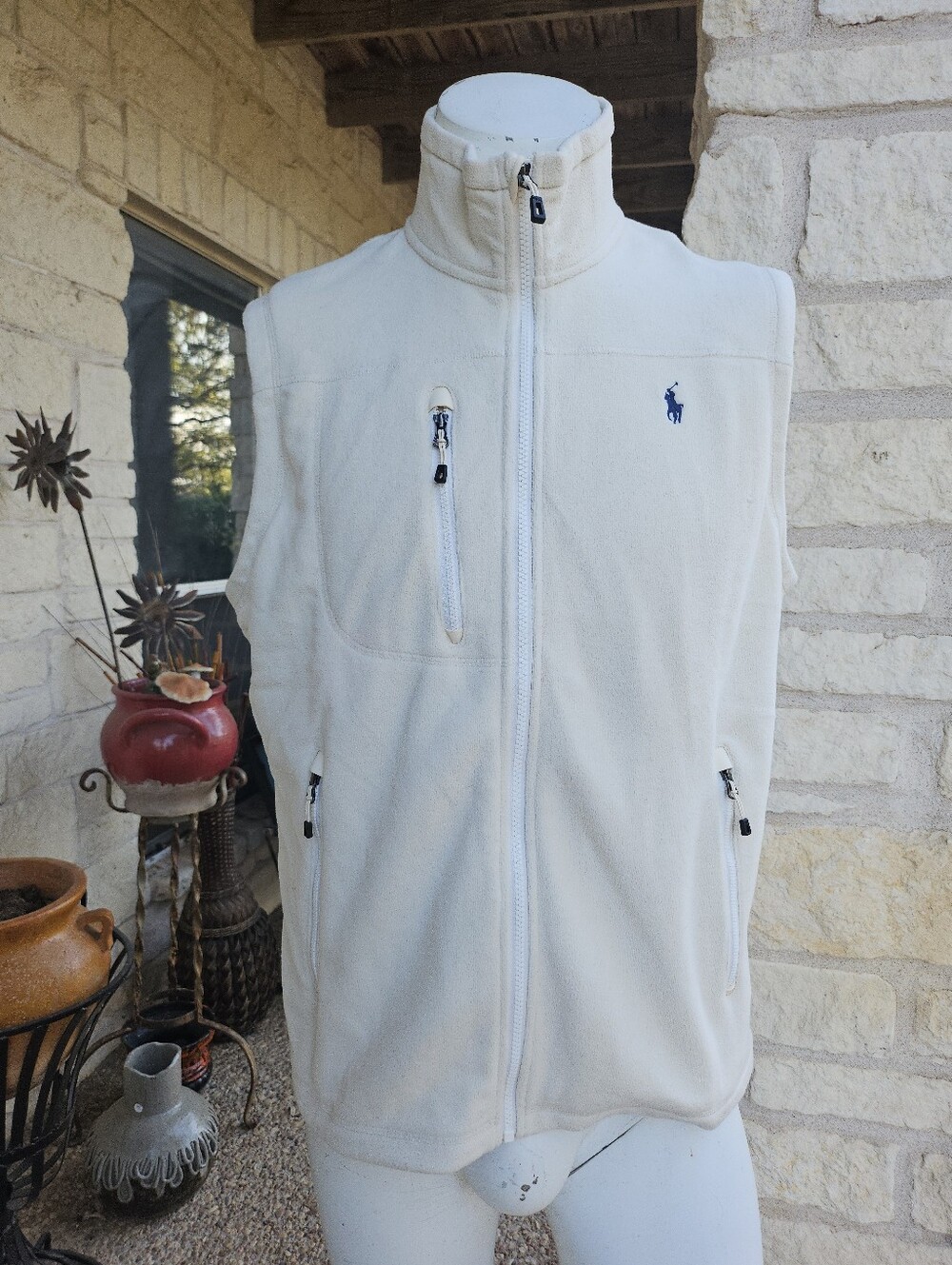 Polo Ralph Lauren Brushed Fleece Full-Zip Vest in Andover Cream Size L